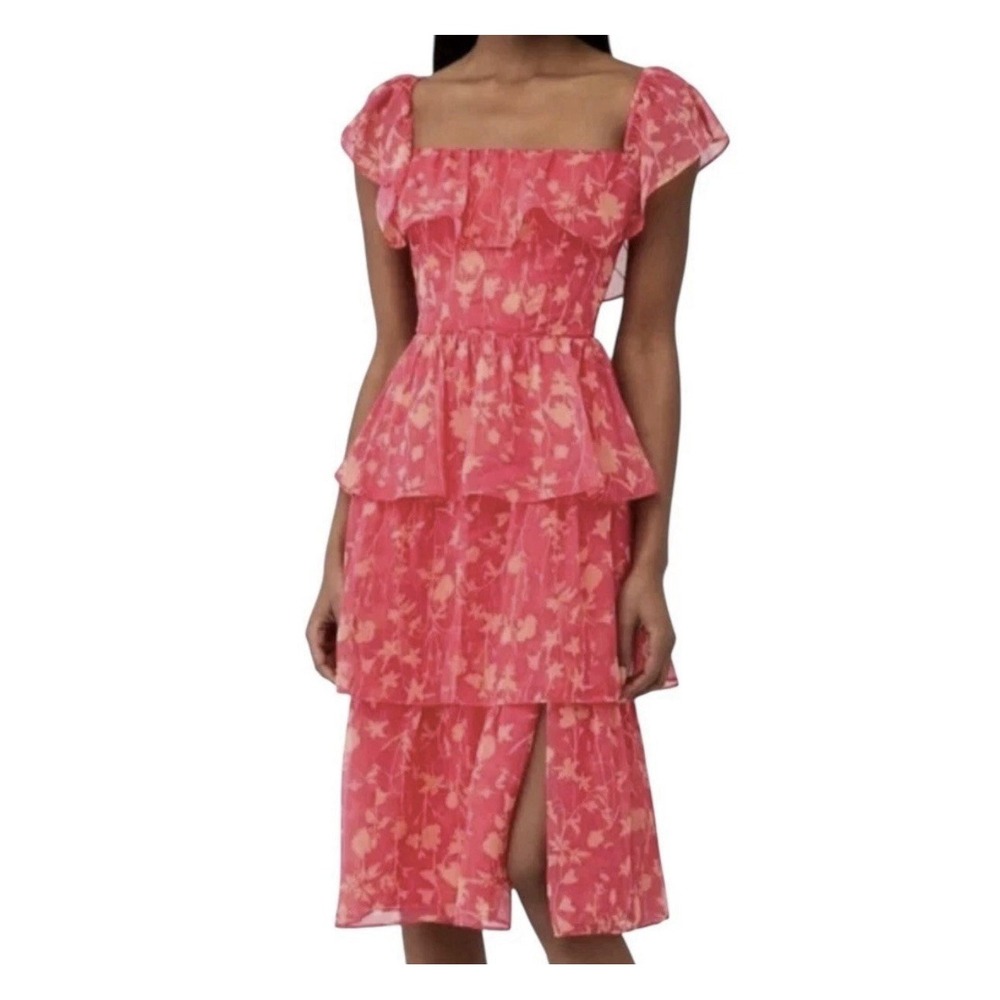 AMANDA‎ UPRICHARD midi Dress Women Large Elastic Sides Floral Cóctel Designer